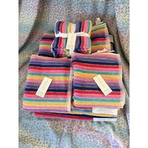 Rachel Zoe 100% Cotton Rainbow Stripe Bath, Hand & wash cloths 8 piece towel set
